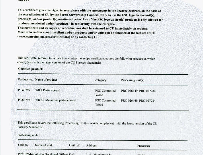 FSC Certificate of AKRITAS page 2